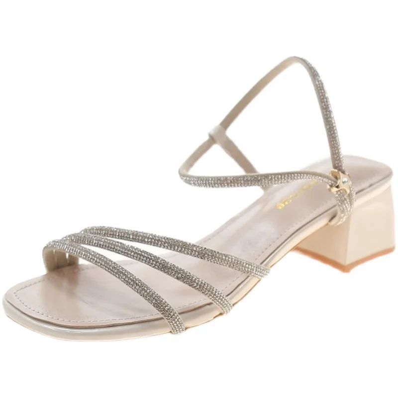 

Sandals Straps 2021 Women's Suit Female Beige Ladies Shoes Summer High Heels All-Match Buckle Med New Comfort Fashion Black Hig