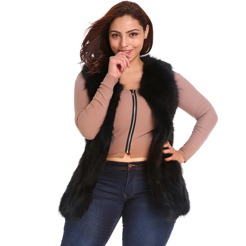 Autumn Winter Women Faux Fur Vest Women's Sleeveless Jacket with Pockets Black Fashion Plus Size Slim Femme Outwear | Женская одежда