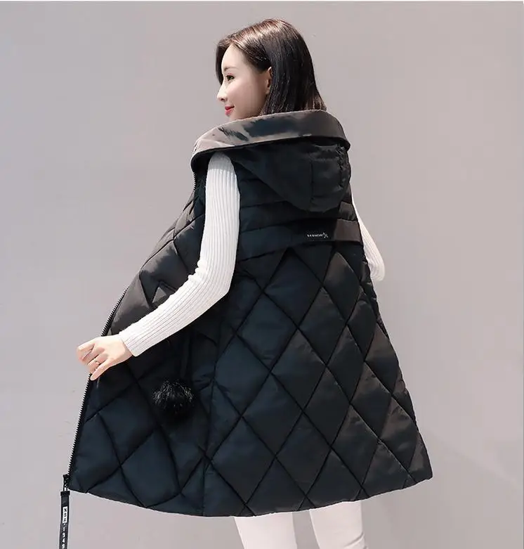 

Plus Size Womens Hooded Long Section Vest Coats Large Size Winter Autumn Sleeveless Cotton Padded Jackets Warm Waistcoats K1194