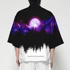 Кимоно для косплея для женщин и мужчин, хаори юката в японском стиле с изображением леса и Луны, модная уличная одежда с коротким рукавом, рубашка, куртки