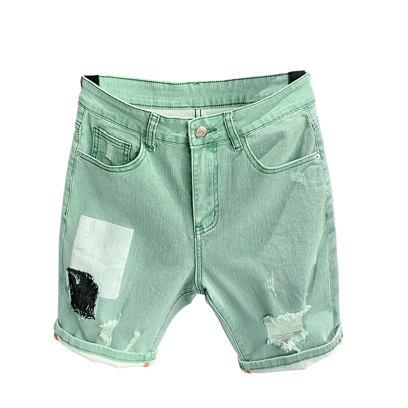 

Green Denim Short Men Short 2021 Summer Cargo Jeans Short Men Casual Brand Classic Beach Men Hole Ripped Shorts