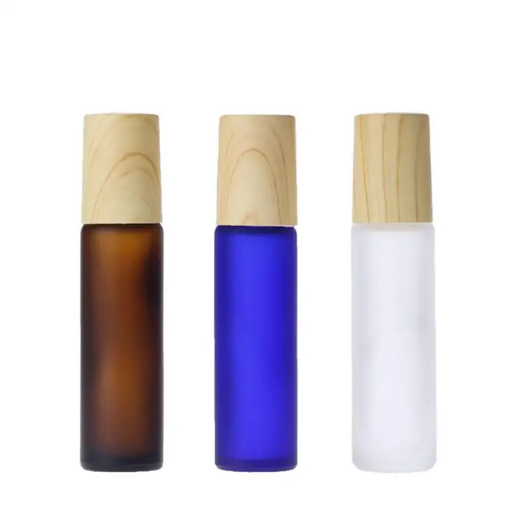 

10ml Empty Glass Perfume Bottle with Stainless Steel Roller Ball Mini Portable Travel Colorful Essential Oil wood Cap SN743