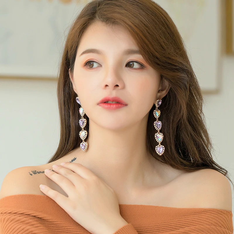 

Kpop дважды корейские новые модные элегантные женские серьги с дикими цепочками, серьги с кристаллами, женские свадебные темпераментные ювел...