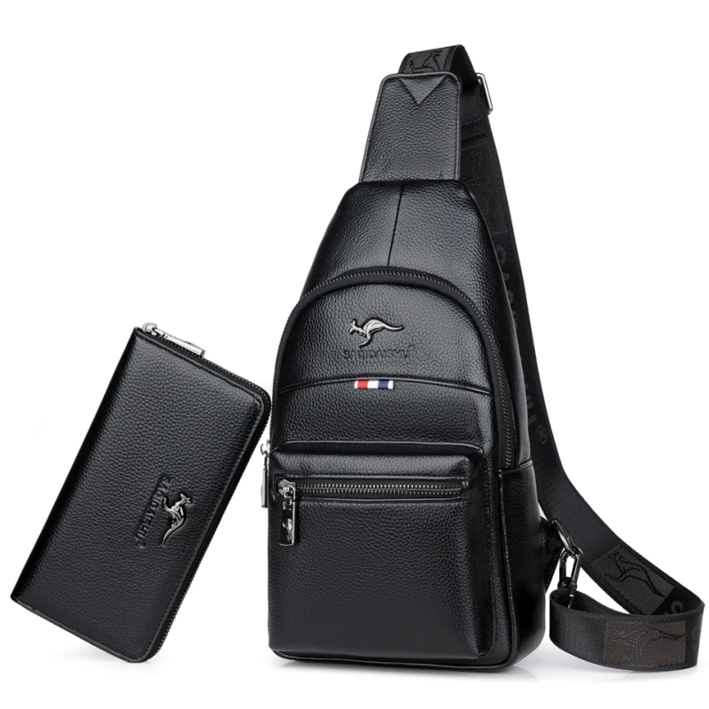 Мужская нагрудная сумка сумки через плечо мужская кожаная слинг черная