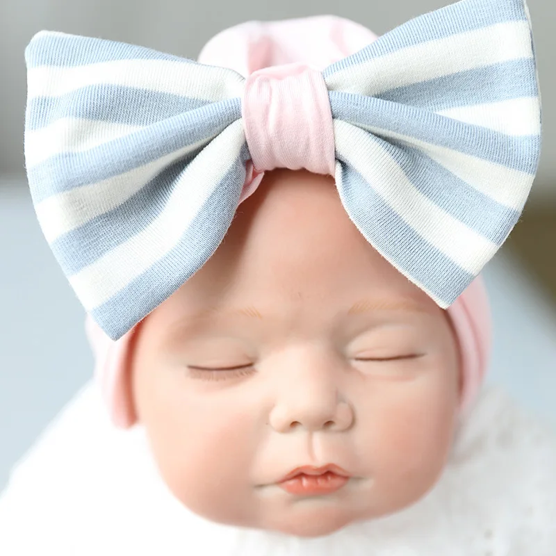 

1 PC Newborn Hat Infant Toddler Baby Warm Winter Autumn Newborn Striped Caps Hospital Hats Soft Beanies Bow Hats 0-6M