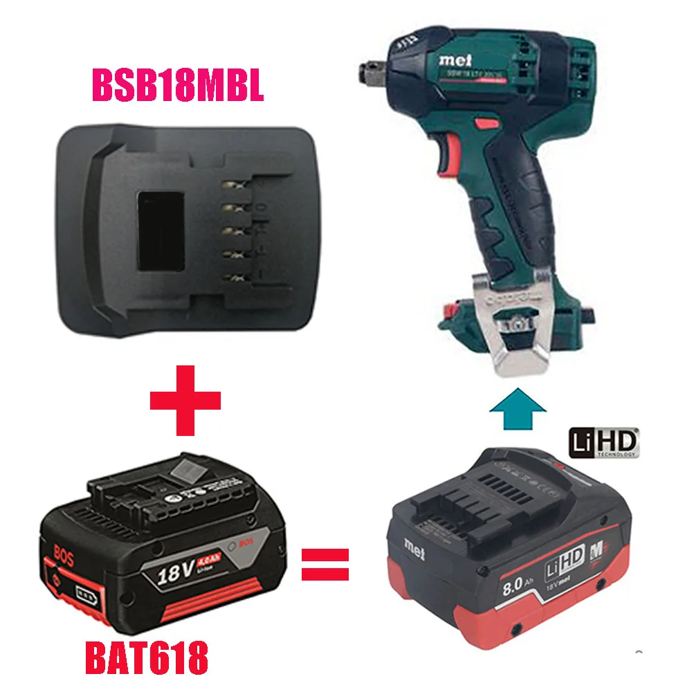 Адаптер BSB18MBL можно использовать литий ионную батарею Bosch на Metabo 18 в литиевый