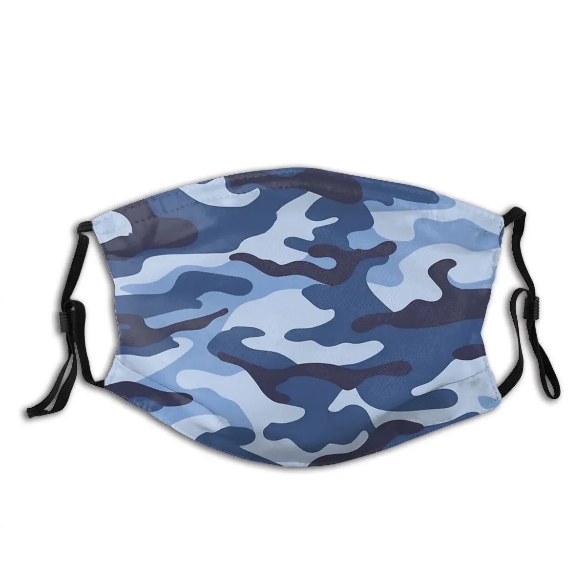 

Blue Camo Washable Trendy Mouth Face Mask Anti Haze Dust Proof with Filters Earloop Protection Cover Muffle for Adult