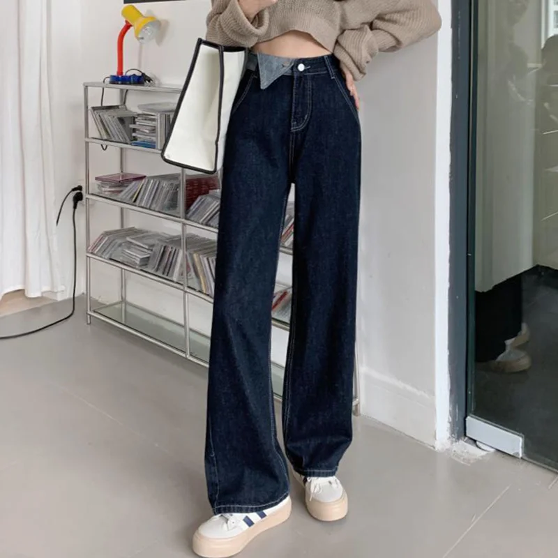 

Джинсы с высокой талией, женские прямые свободные брюки-трубы с широкими штанинами, Новинка весна-осень 2021, трендовые штаны в шикарном стиле
