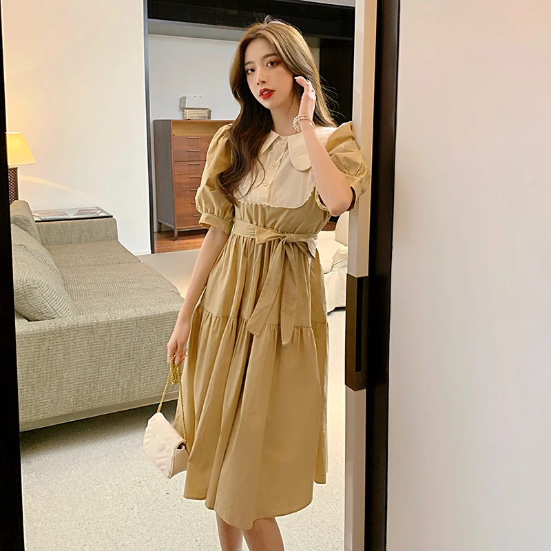 

Sweet gentle wind princess dress female summer new reap A word skirt show thin waist skirt polo collar