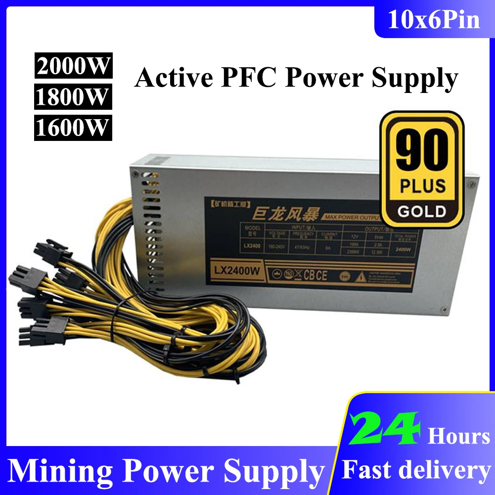 

2021 New 2000W/1800W/16000W ETH Mining Machine Power Supply 180-240V Input 10x6Pin 90% Efficiency For BTC Bitcoin Mining Server