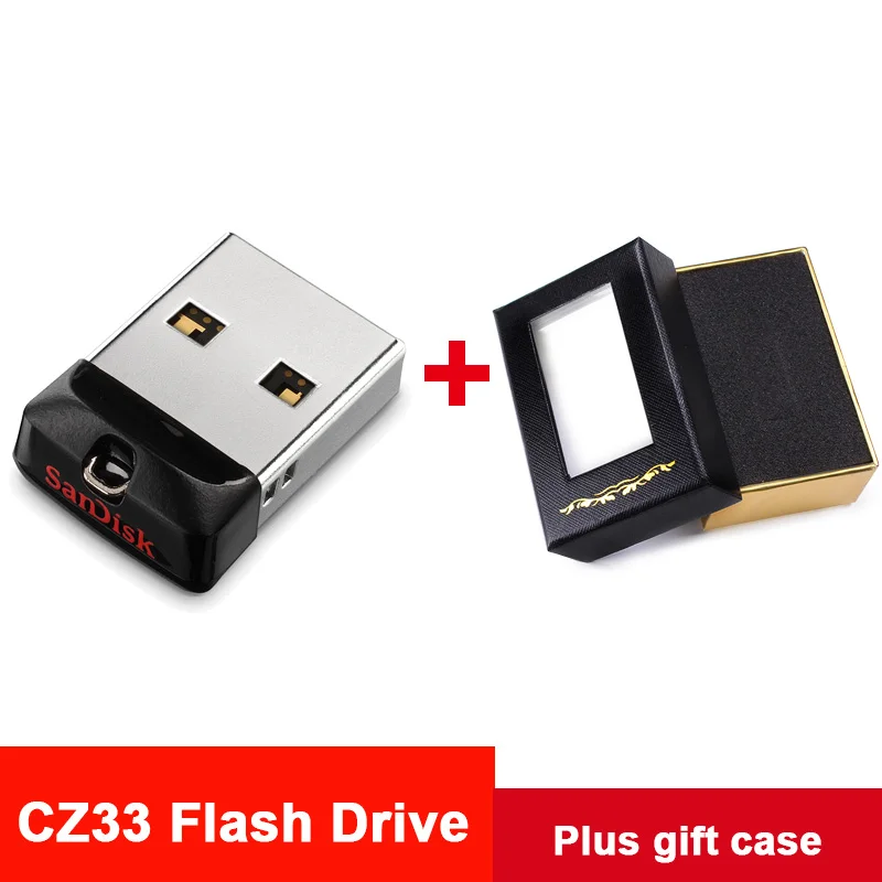 CZ33 plus Gift case Флеш-накопитель sandisk Cruzer, 16 ГБ, 32 ГБ, 64 ГБ, автомобильный стерео флеш-накопитель, брелок, карта памяти, крошечная, подходит для DJ, музыка, U диск, Cle, USB флешка - Цвет: CZ33 plus Gift case