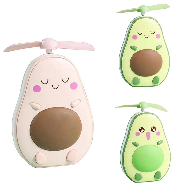 

EAS-Mini LED Makeup Mirror and Fan 2 in 1 Integrated Cute Avocado Shaped Practical Portable USB Charging Handheld Fan