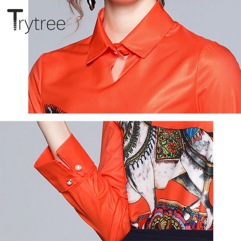 Женская Повседневная Блузка Trytree оранжевая универсальная блузка с отложным
