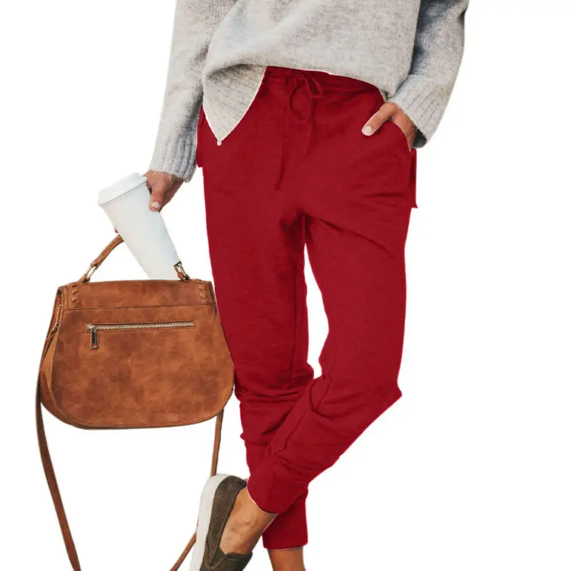 

Women Ladies Polyester Long Pants Bottoms Casual Trousers With Pocket Sweatpants