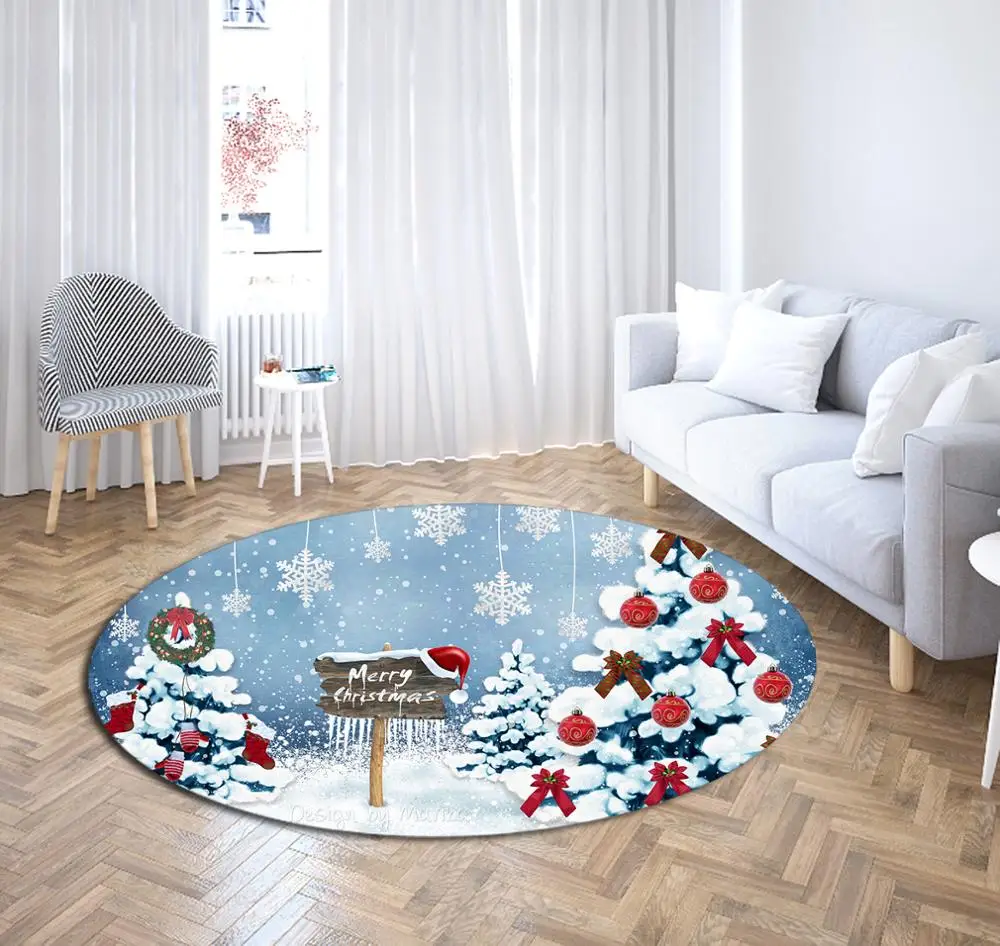 

Merry Christmas Round Carpet 3D Print Carpets Mat Cloakroom Rugs Computer Chair Mat Floor Mat Children Play Home Decor Door Mat
