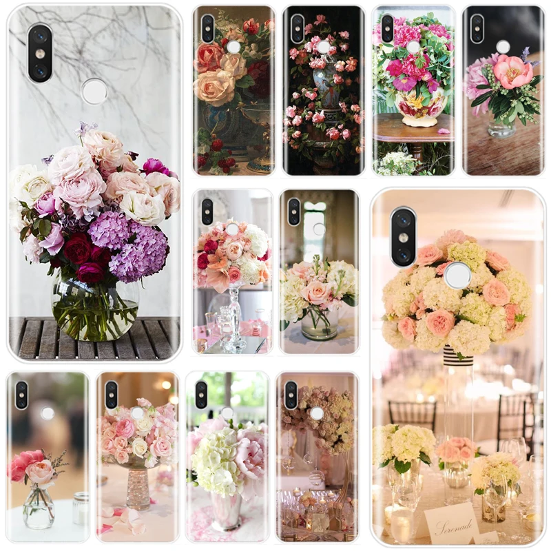 Розовый цветок пион на ваза узор обложка чехол для телефона из мягкого силикона