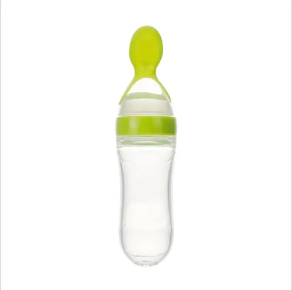 Green 90ML F 1 шт. детская силиконовая бутылочка для кормления безопасная Мягкая ложка 5 однотонных цветов Высококачественная пищевая добавка рисовые бутылки с зерном - Цвет: Green 90ML F
