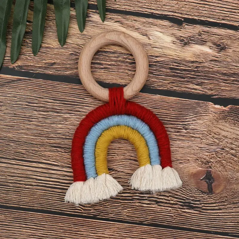 Деревянный Прорезыватель для зубов в стиле бохо с радужной кисточкой | Мать и