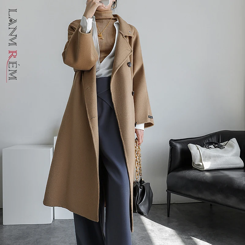 

LANMREM 2022 Autumn Winter New Double Sided Woolen Coat Female Versatile Long Sleeve Solid Color Outerwear Women Fashion 2W1751