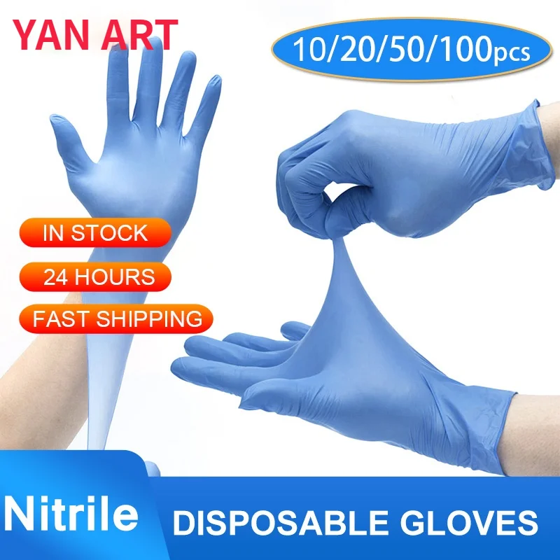 

10/50/100PCS Disposable Nitrile Gloves Blue Work Glove Food Prep Cooking Gloves Kitchen Food Waterproof Service Cleaning Gloves