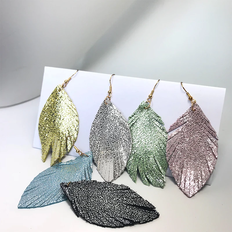 Новые блестящие серьги M & G из натуральной кожи модная подвеска в виде листика