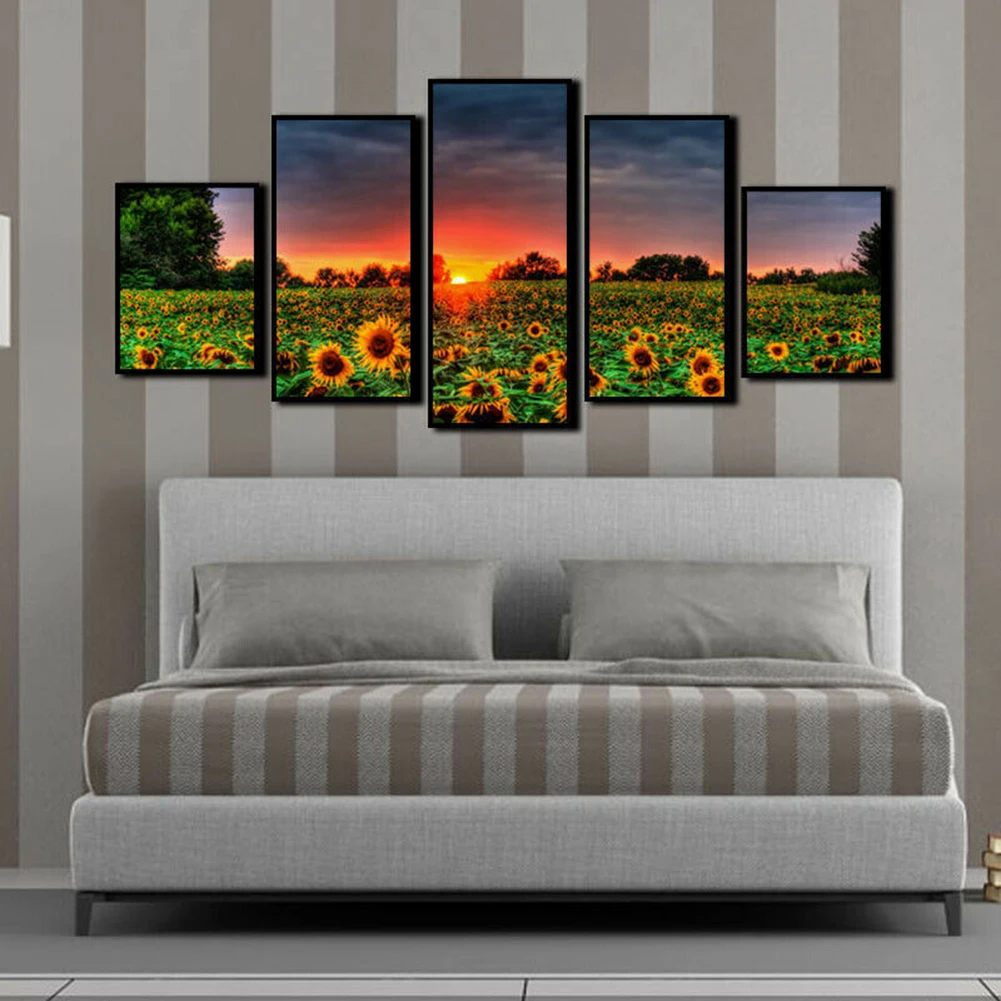 

5PCS Painting Unframed Oil Room Hanging Art 5Pcs Sea Sunflower Painting