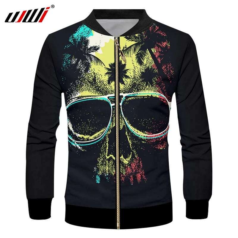 

UJWI Man Harajuku Loose Zipper Coat 3D Black Glasses Skull Mens Favorite Zip Jacket Suppliers Casual Best Selling 6XL