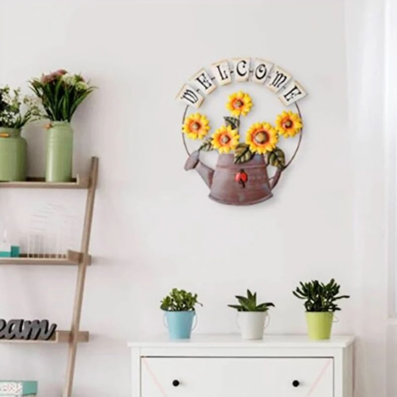 

Vintage Iron Hang Sunflower Welcomeing Sign Garden Door Hanging Home Decor