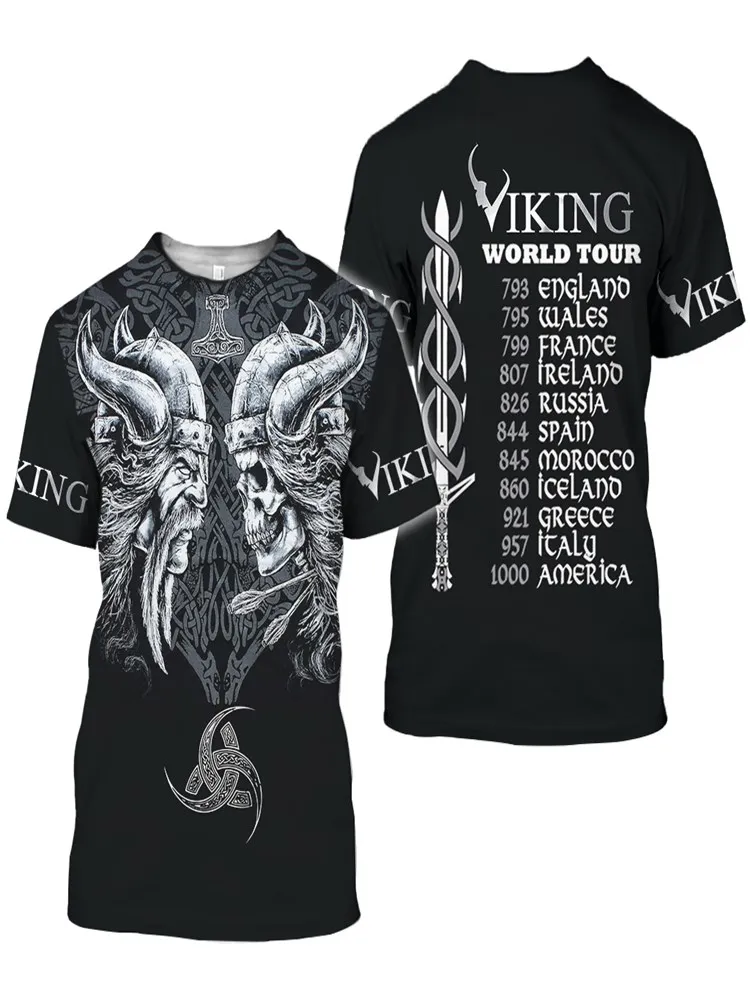 

Summer New Hot Sale Men's Viking 3D Short Sleeve Printed Clothes Fashion Trend Punk T-Shirt Harajuku Shirt Boy