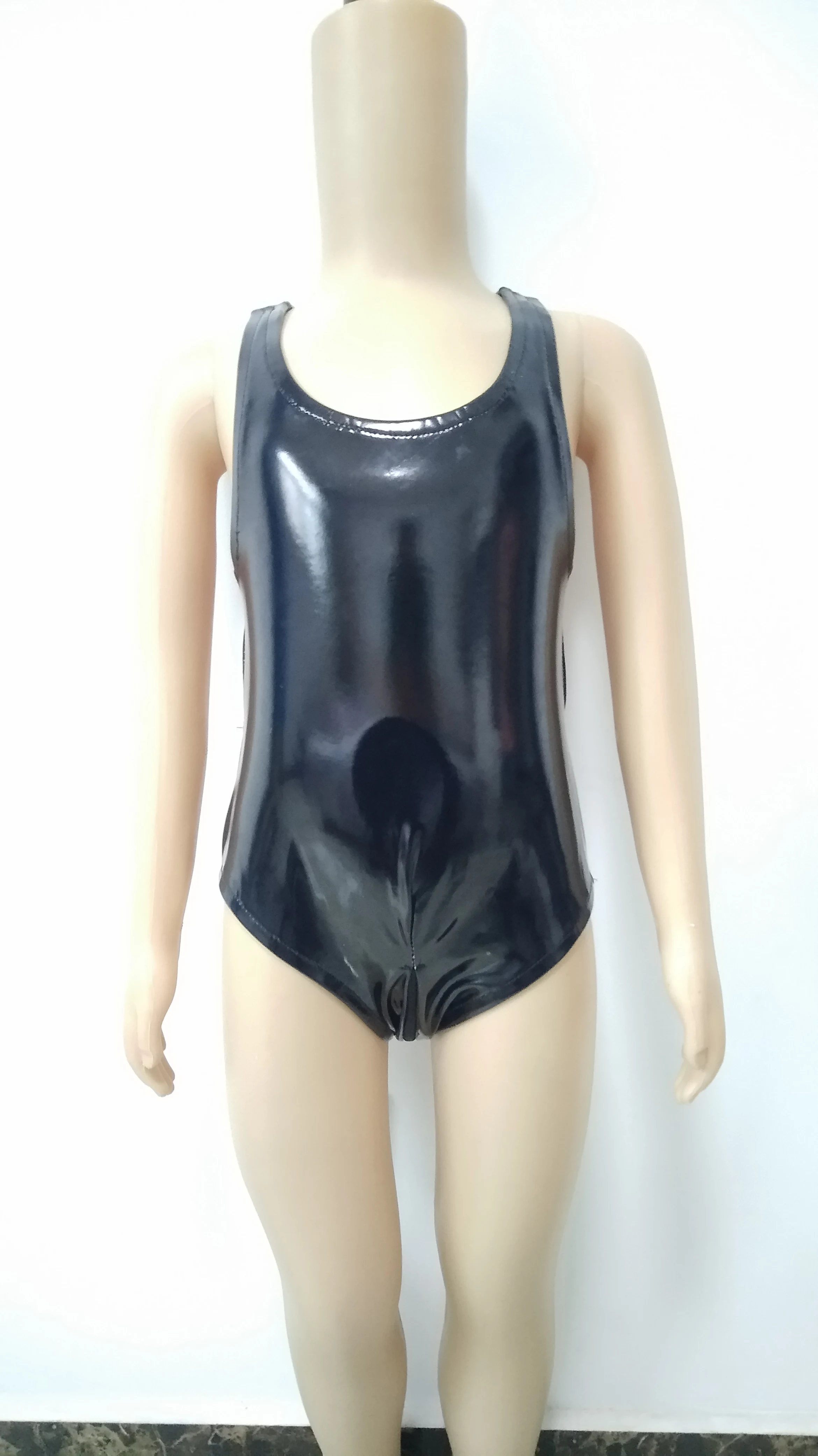 Детский слитный купальник короткий Облегающий комбинезон из ПВХ и кожи с молнией