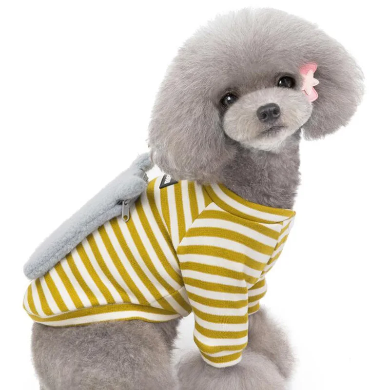 Осень зима теплый в полоску толстовки для питомцев Милый хлопковый рюкзак с