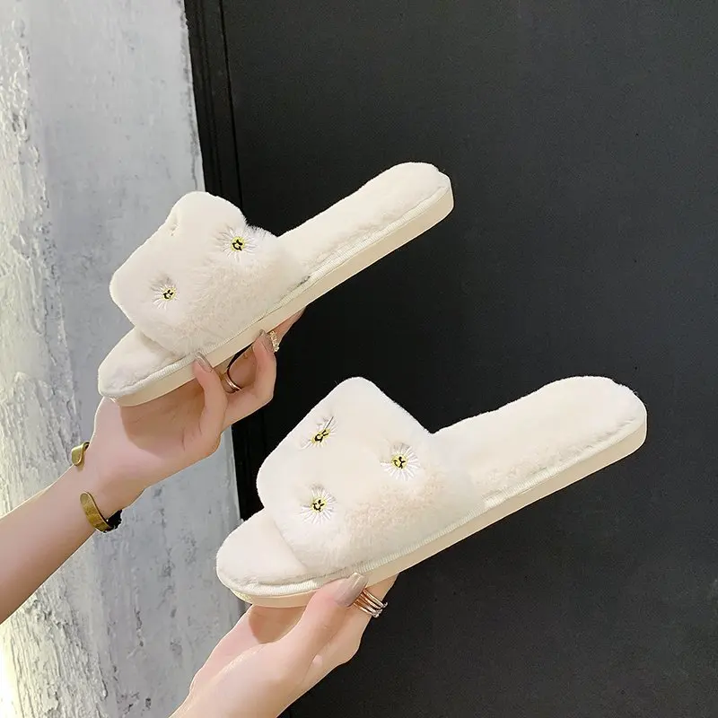 Fashion New Plush Slippers Female Autumn and Winter Girly Style Cute Indoor Home Household Plush Open Cotton Slippers