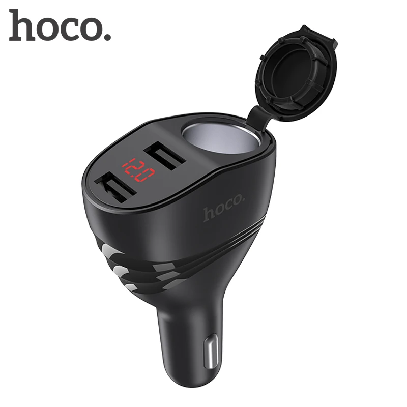Автомобильное зарядное устройство HOCO 96 Вт с двумя USB портами и разъемом для