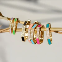 geometric hexagon shaped hoop earring gold color micro pave cz rainbow enamel fashion women jewelry