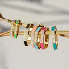 Геометрические шестигранные серьги-кольца золотого цвета с микро-инкрустацией CZ Радуга Эмаль Модные женские украшения