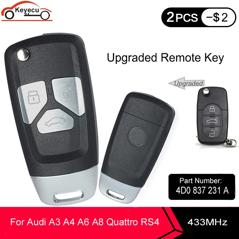 Новинка запасной обновленный флип модуль KEYECU 433 МГц ID48 чип для Audi A3 A4 1999 2002 4D0 837 231