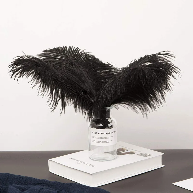 10/200pcs/lot Black Ostrich Feathers plumes DIY Wedding Decoration everything for handmade needlework Accessories Plumas 15-70CM - купить по