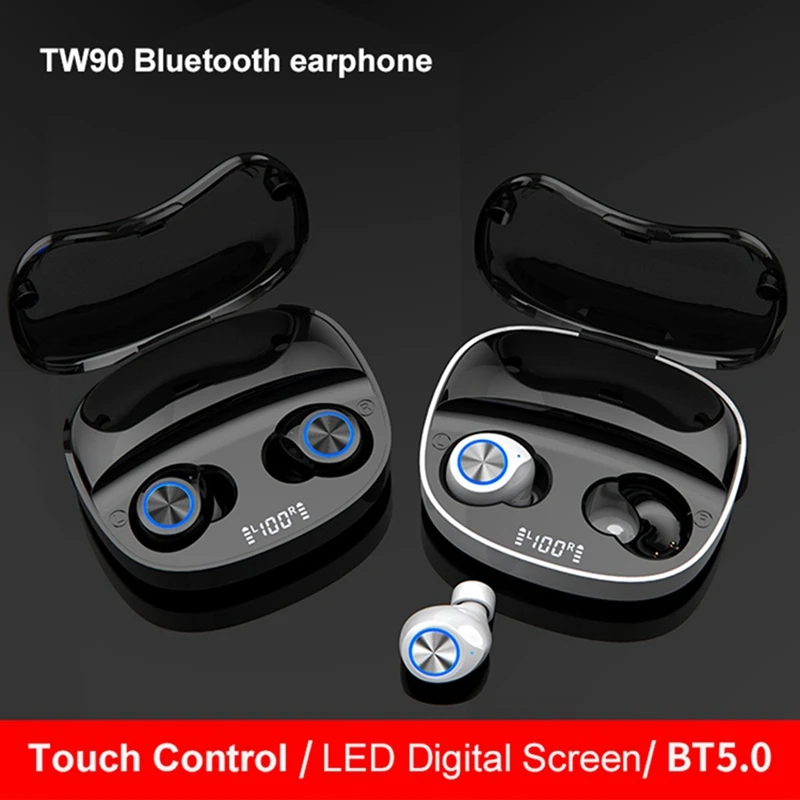 Tws90 Bluetooth 5.0 Wireless Headset Waterproof Sports Hifi Stereo Headset Digital Display Bluetooth Headset