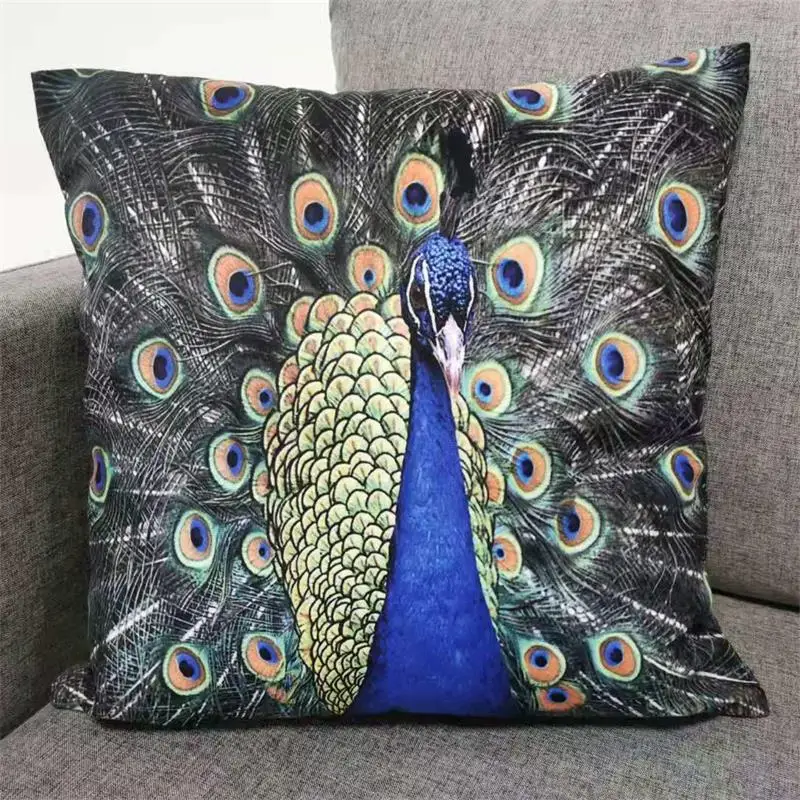

Fashion Colorful Double Sides Peacock Digital Printed Square Velvet Cushion Cover Pillowcase Modern From Factory
