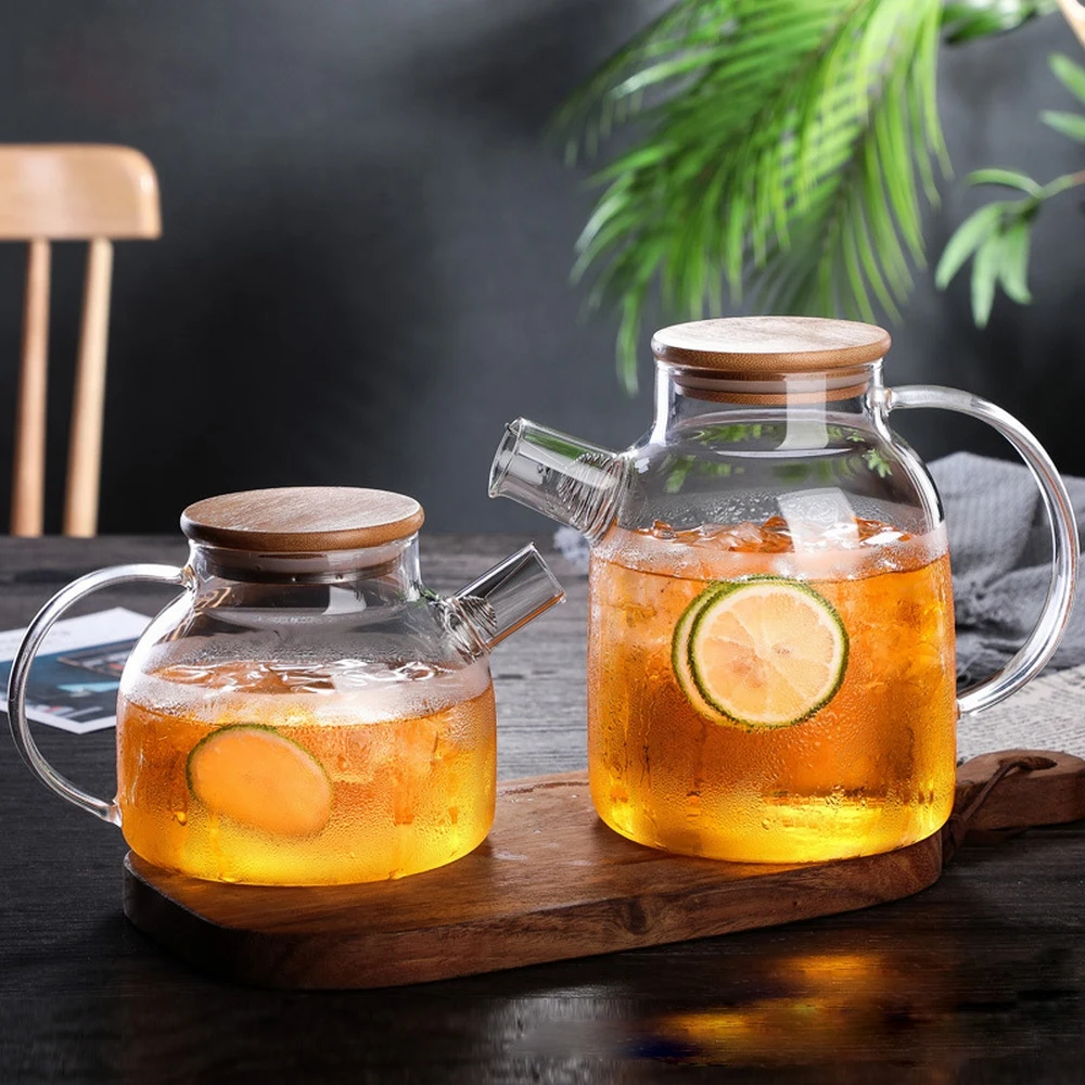 

1L/1.8L Summer Big Transparent Borosilicate Glass Teapot Tea Pot Fruit Flower Tea Set Kettle Office Drinkware Glass Jug