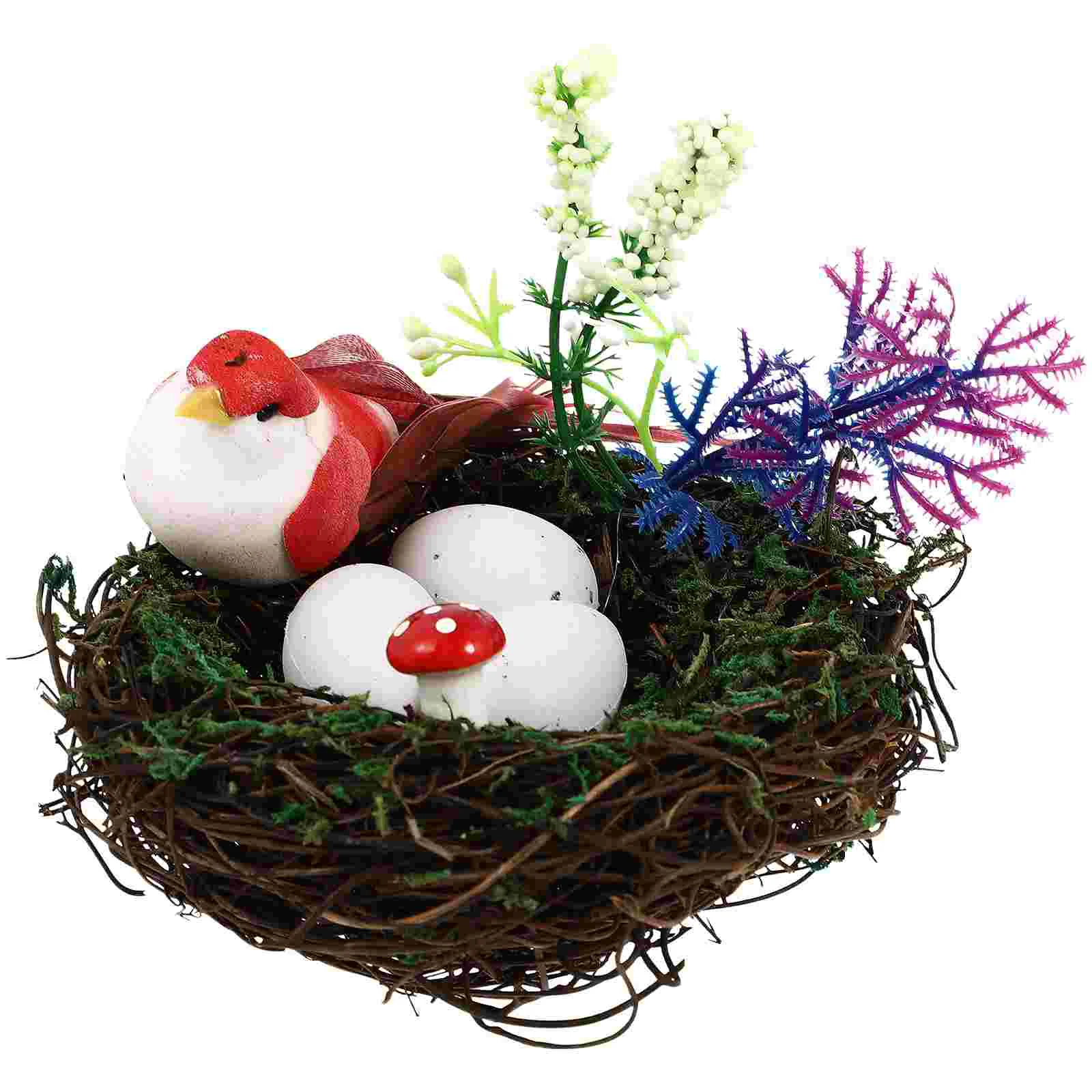 

1 set of Artificial Bird Nest with Eggs Rattan Twig Nest Easter Party Decoration