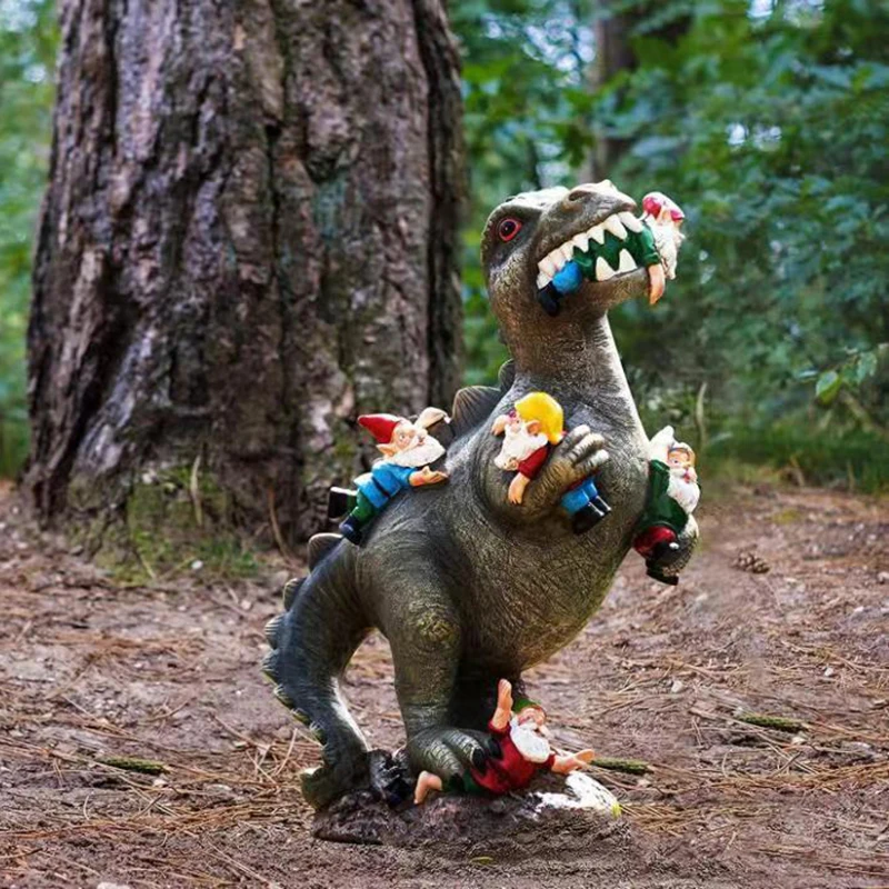 

Dinosaur Eating Gnomes Garden Art Outdoor Garden Decor Statue