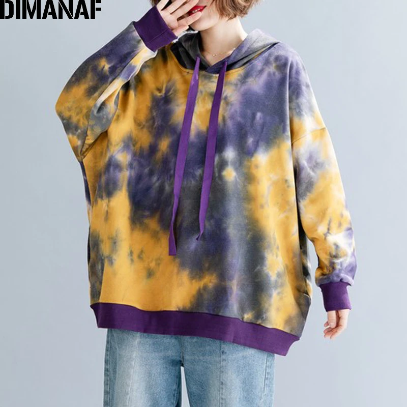 

Женская толстовка с капюшоном DIMANAF, Свободный пуловер с длинным рукавом и принтом, свитшот большого размера для осени и зимы