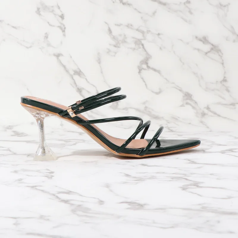 

Slippers Casual Shoes Woman 2021 Pantofle Heeled Mules Pointed Toe Black Sandals Big Size Luxury New High Thin Beige Soft