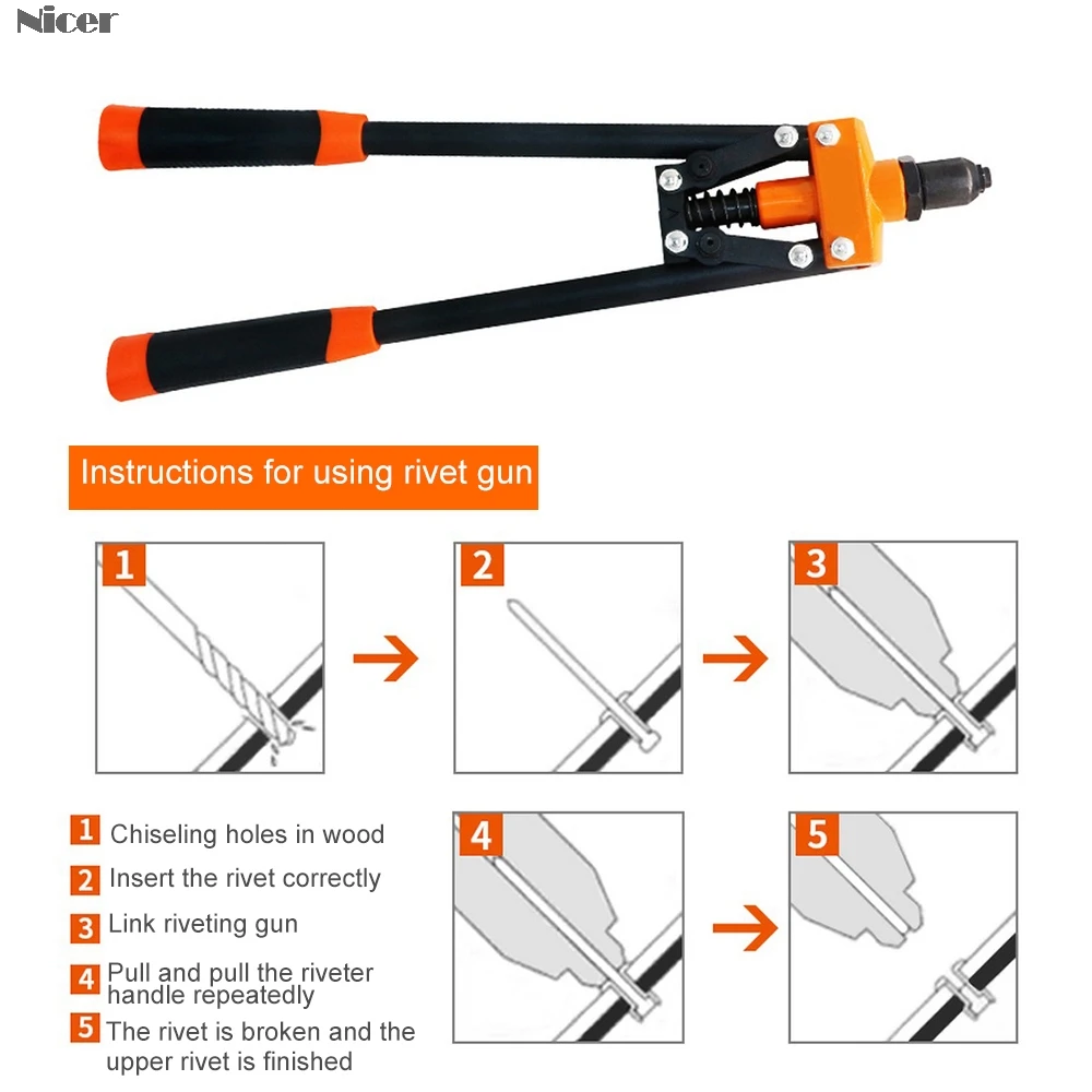 Riveter Gun Auto Rivet Tool Blind Nut Heavy Hand INSER NUT Manual Mandrels M3.2 M4 M5 | Инструменты