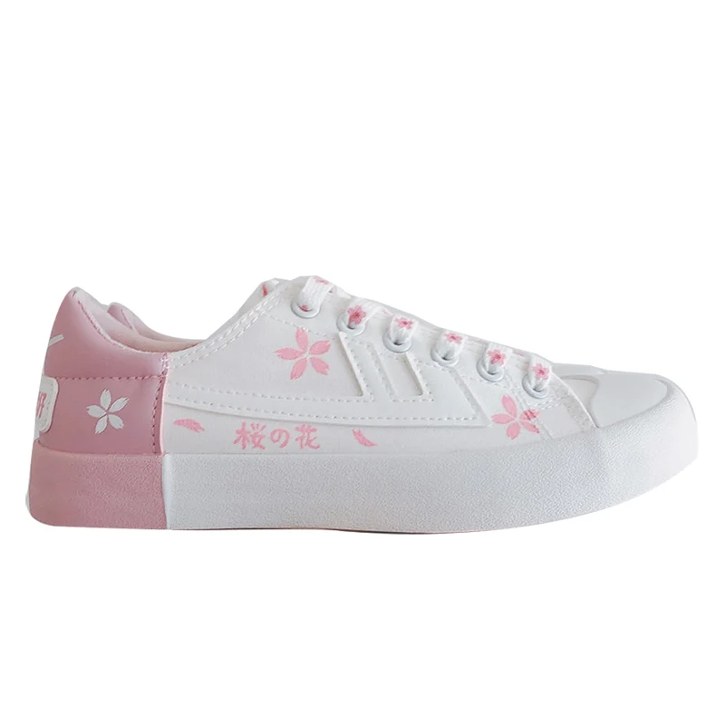 

Vintage Women's Sports Shoes Cherry Blossom Sneakers Student 2020 New Summer Canvas Shoes White/pink Lolita Shoes Casual Flats