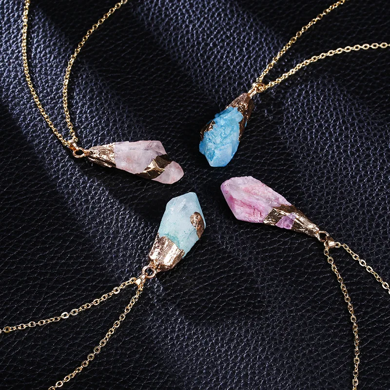 

New Classic Handmade Twining Irregular Natural Stone Pendant Purple Crystal Pink Quartz Crystal Necklace For Women