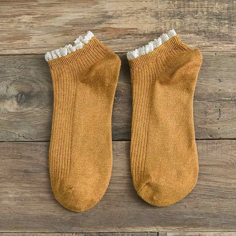 Цвет: желтый 1 Pair Fashion Lace Ruffles Solid Soft Cotton Women Socks Summer Autumn Cute Socks Sweet Princess Girl Cozy Lovely Frilled Socks - Цвет: Цвет: желтый