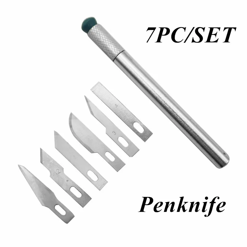 

Multi-function Durable DIY Production Wood Carving 7 Blades Plastic Tool Holder Aluminum Handle Rubber Coated Penknife