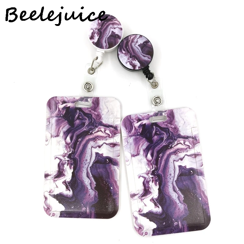 

Purple Cool Waves Marble pattern Card Cover Clip Lanyard Retractable Student Nurse Badge Reel ID Card Badge Holder accessories